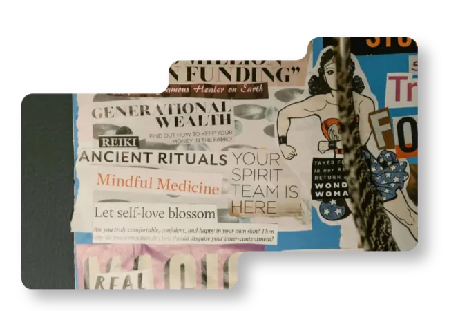 Atelier de collage créatif en groupe au Studio Esencial à Montréal